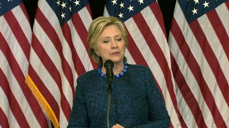 Hillary Clinton at a press conference held at 7:00pm Eastern time (NBC News screenshot)